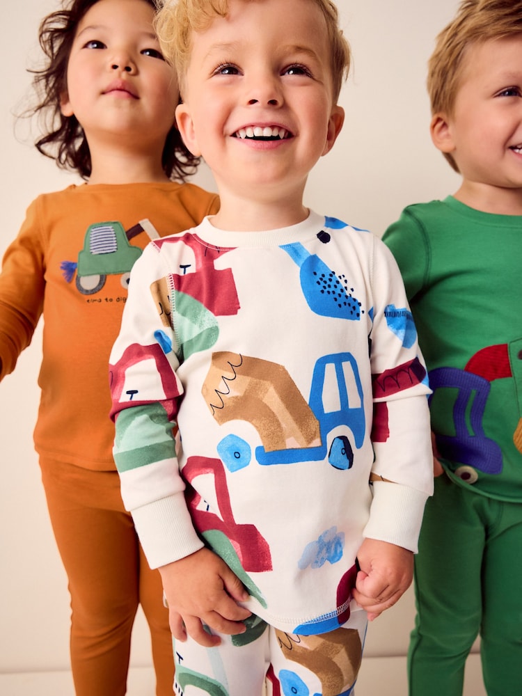 zelena/oranžna Transport - 3 Pack mehek in prijeten na dotik Pižame (9mths-8yrs) - Slika 2 iz 15