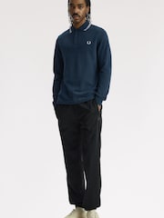Fred Perry Blue Long Sleeve Twin Tipped Polo Shirt - Image 1 of 3