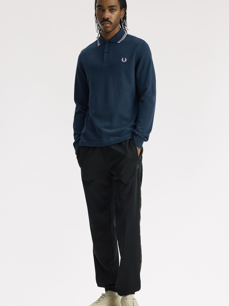 Fred Perry Blue Long Sleeve Twin Tipped Polo Shirt - Image 1 of 3 Fred Perry Blue Long Sleeve Twin Tipped Polo Shirt - Image 1 of 3