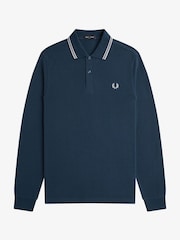 Fred Perry Blue Long Sleeve Twin Tipped Polo Shirt - Image 2 of 3