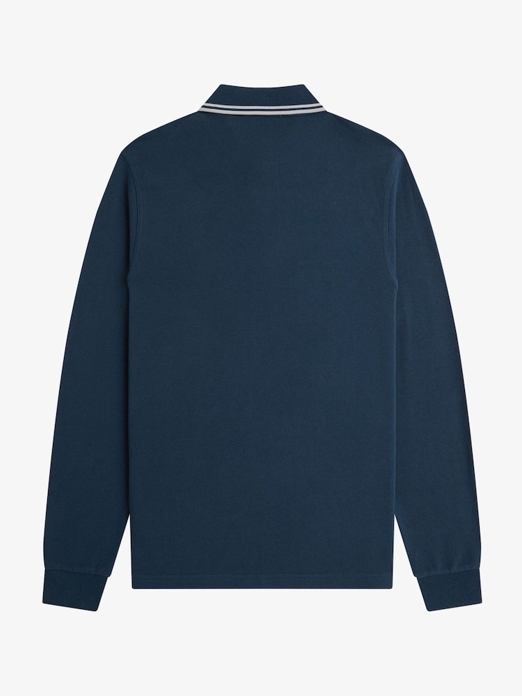Fred Perry Blue Long Sleeve Twin Tipped Polo Shirt - Image 3 of 3 Fred Perry Blue Long Sleeve Twin Tipped Polo Shirt - Image 3 of 3