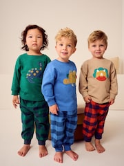 Green/Orange/Blue Dinosaur Check Woven Bottom Pyjamas 3 Pack (9mths-8yrs) - Image 1 of 13