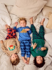 Green/Orange/Blue Dinosaur Check Woven Bottom Pyjamas 3 Pack (9mths-8yrs) - Image 2 of 13