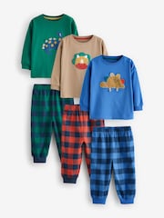 Green/Orange/Blue Dinosaur Check Woven Bottom Pyjamas 3 Pack (9mths-8yrs) - Image 5 of 13