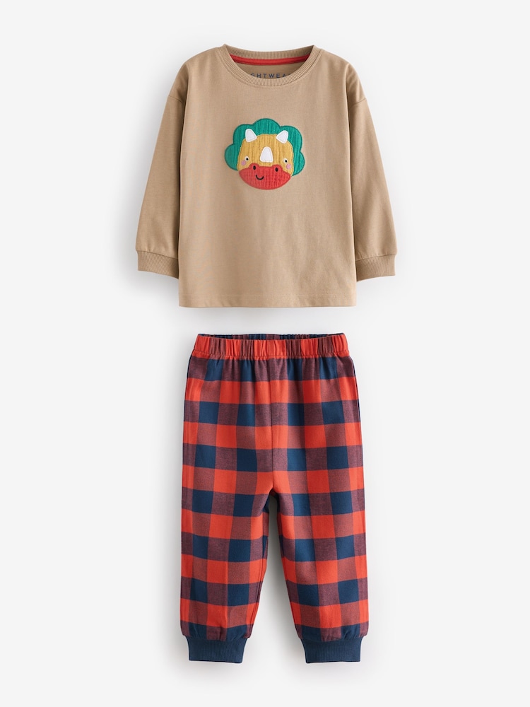 Green/Orange/Blue Dinosaur Check Woven Bottom Pyjamas 3 Pack (9mths-8yrs) - Image 6 of 13