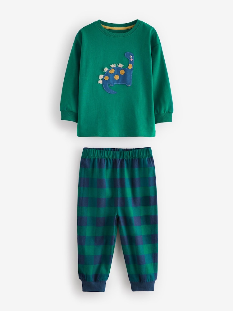 Green/Orange/Blue Dinosaur Check Woven Bottom Pyjamas 3 Pack (9mths-8yrs) - Image 7 of 13