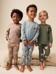 modra/rjava/Khaki zelena Animal - 3 Pack mehek in prijeten na dotik Pižame (9mths-8yrs) - Slika 1 iz 9