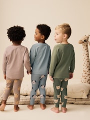 modra/rjava/Khaki zelena Animal - 3 Pack mehek in prijeten na dotik Pižame (9mths-8yrs) - Slika 3 iz 9