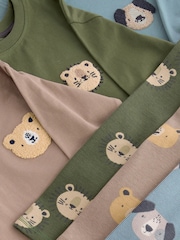 modra/rjava/Khaki zelena Animal - 3 Pack mehek in prijeten na dotik Pižame (9mths-8yrs) - Slika 8 iz 9