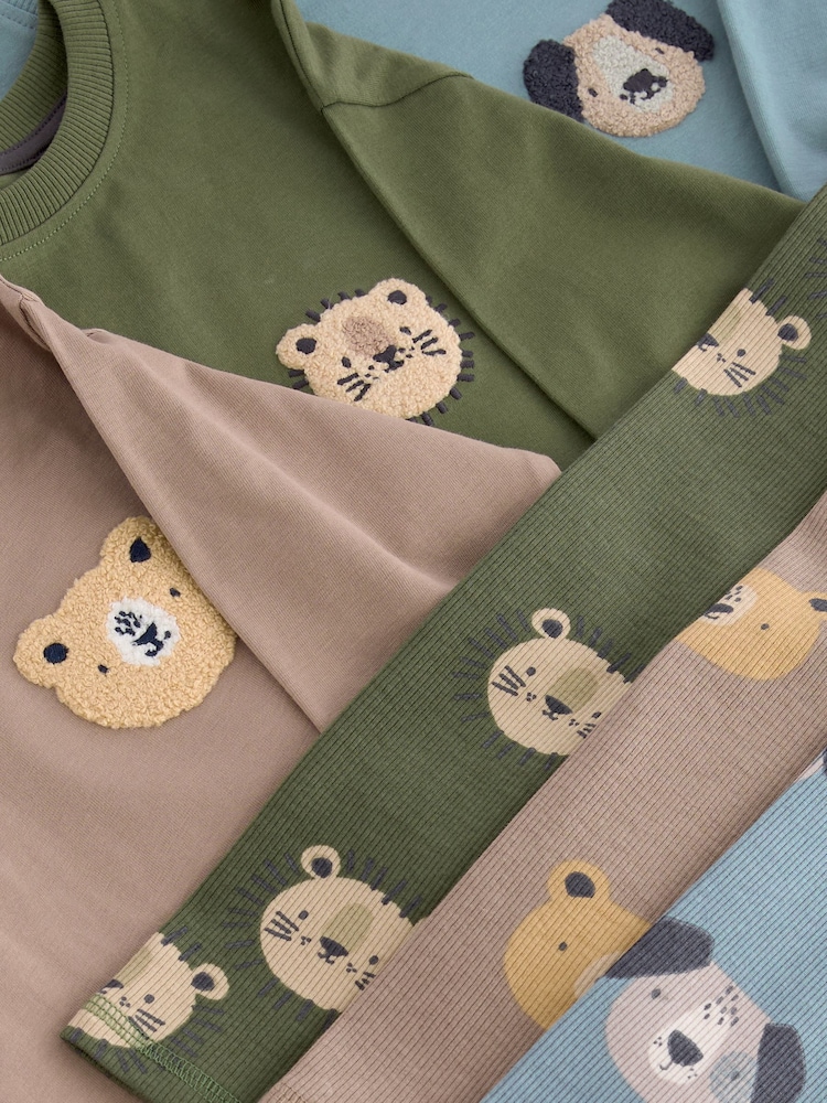 Blue/Brown/Khaki Green Animal 3 Pack Snuggle Pyjamas (9mths-8yrs) - Image 8 of 9