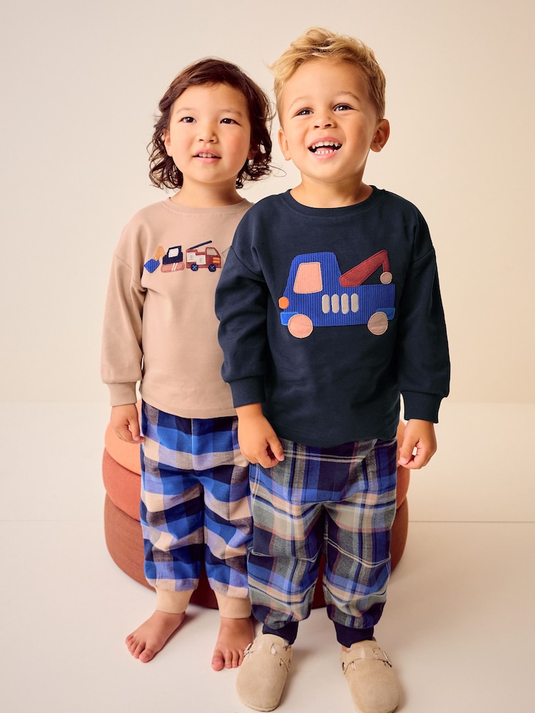 Blue/Neutral Transport Woven Bottom Check Pyjamas 2 Pack (9mths-8yrs) - Image 1 of 11