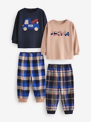 Blue/Neutral Transport Woven Bottom Check Pyjamas 2 Pack (9mths-8yrs) - Image 5 of 11