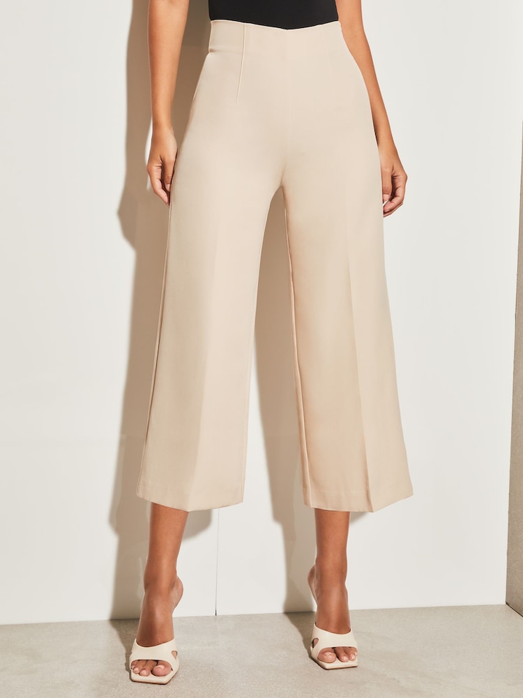 Lipsy Cream Woven Wide Leg Culotte Trousers - Image 1 of 4