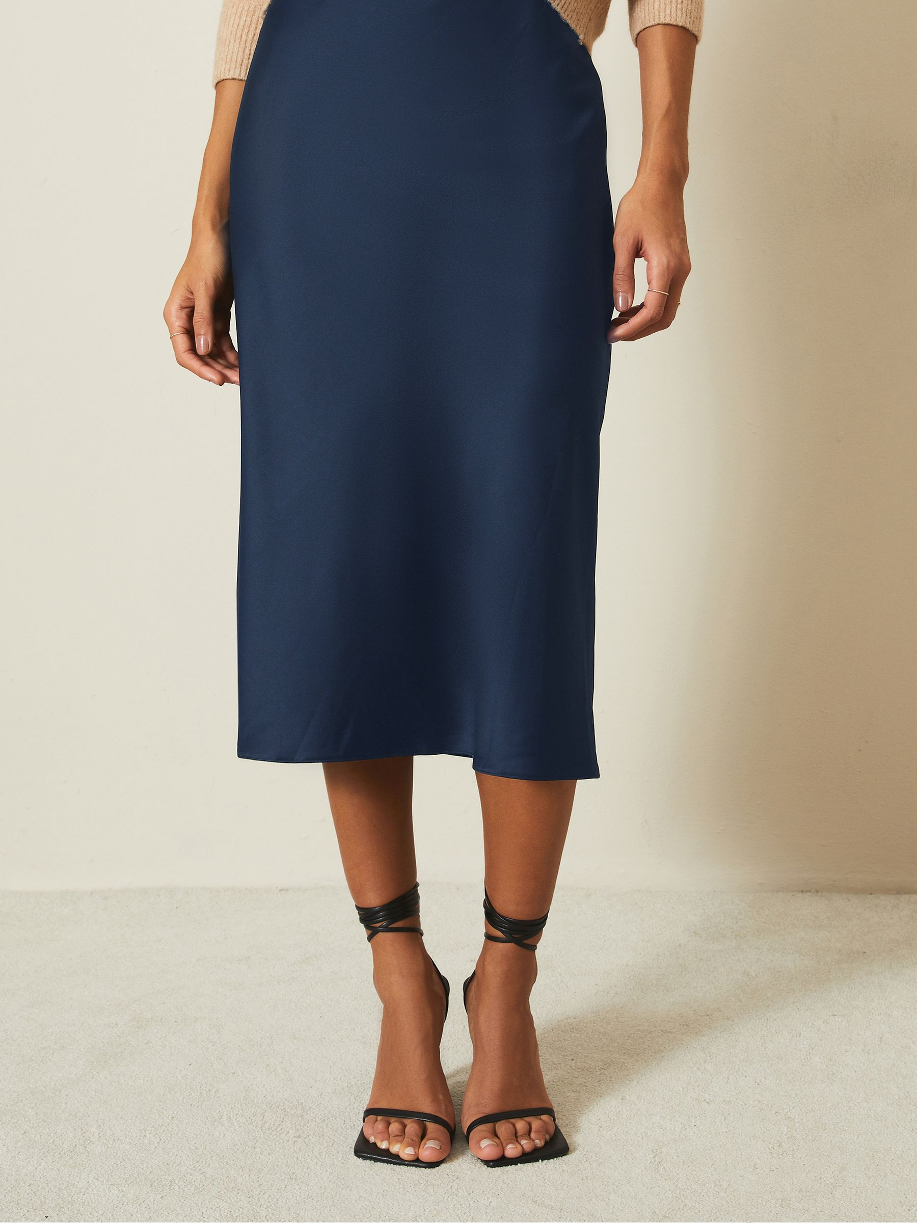 Butter Satin Bias Cut Skirt, Blue Satin