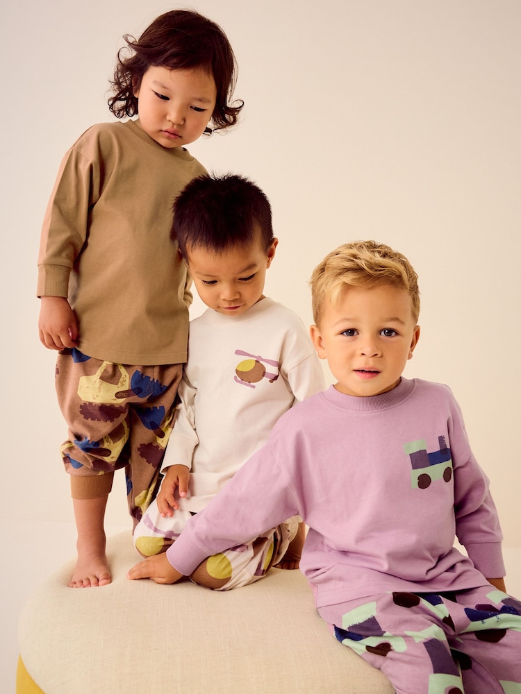 Rose/rouille/Cream Transport - Lot de 3 pyjamas oversize (9mois à10ans) - Image 2 de 16