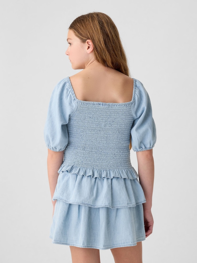 Gap Blue Smocked Denim Dress (4-13yrs) - Image 2 of 3 Gap Blue Smocked Denim Dress (4-13yrs) - Image 2 of 3