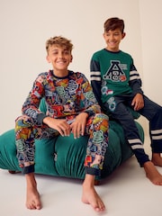 Bleu/Vert Varsity - Lot de 2 pyjamas à manches longues (3-16ans) - Image 2 de 11