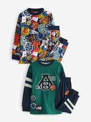 Bleu/Vert Varsity - Lot de 2 pyjamas à manches longues (3-16ans) - Image 5 de 11