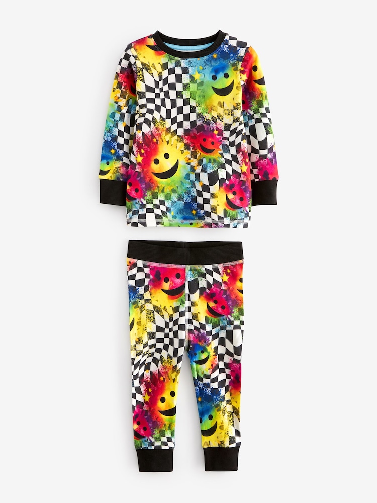 Multi Bright Smile Face Checkerboard 3 Pack Snuggle Pyjamas (9mths-8yrs) - Image 5 of 9