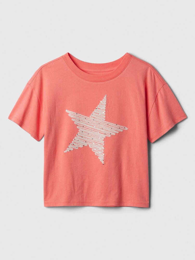 Gap Orange Sequin Star Graphic Short Sleeve Crew Neck T-Shirt (4-13yrs) - Image 1 of 2