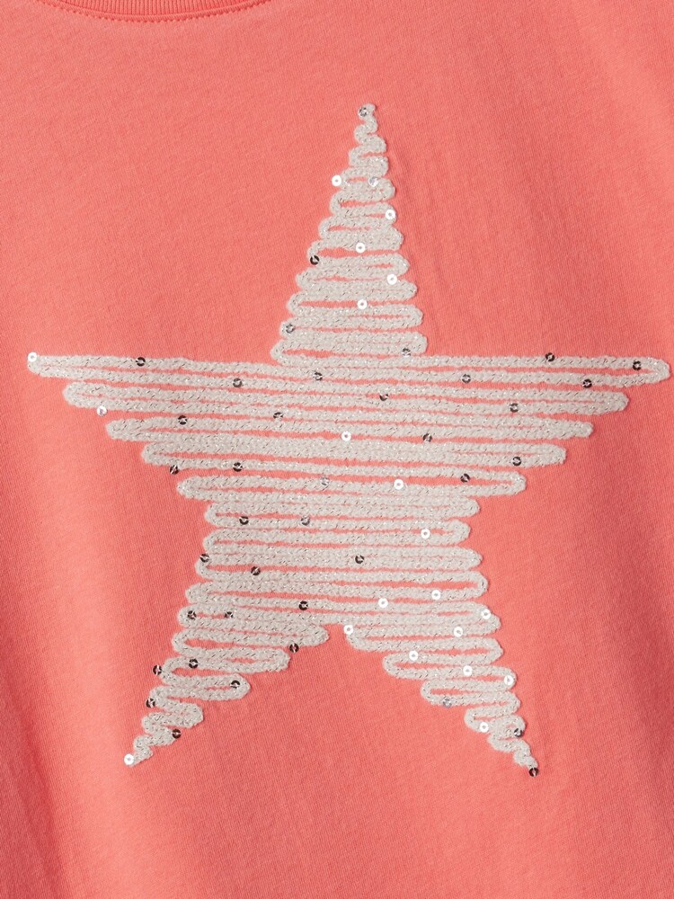 Gap Orange Sequin Star Graphic Short Sleeve Crew Neck T-Shirt (4-13yrs) - Image 2 of 2 Gap Orange Sequin Star Graphic Short Sleeve Crew Neck T-Shirt (4-13yrs) - Image 2 of 2