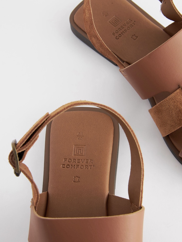 Tan Brown Standard/Wide Fit Forever Comfort® Leather Slingback Sandals - Image 4 of 5