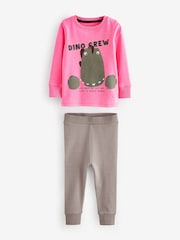Pink/Green Dinosaur 3 Pack Snuggle 100% Cotton Pyjamas (9mths-8yrs) - Image 9 of 11