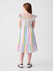 Weiß/Regenbogen - Gap Stripe Flutter Sleeve Smock Midi Dress (4-13yrs) - Bild 2 von 2