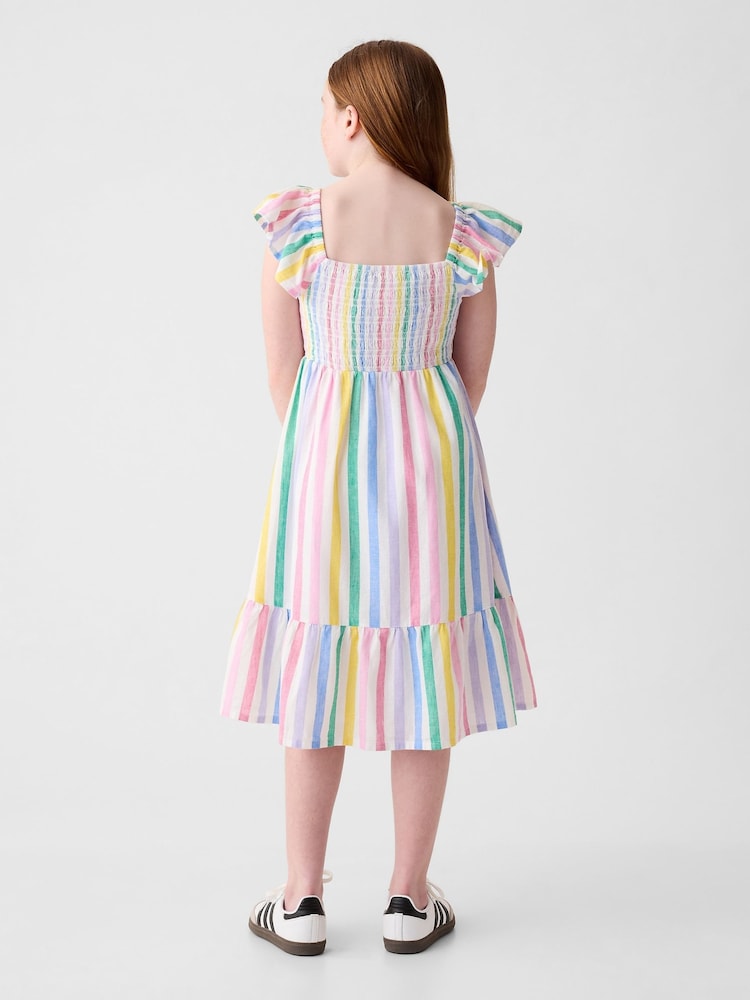Weiß/Regenbogen - Gap Stripe Flutter Sleeve Smock Midi Dress (4-13yrs) - Bild 2 von 2