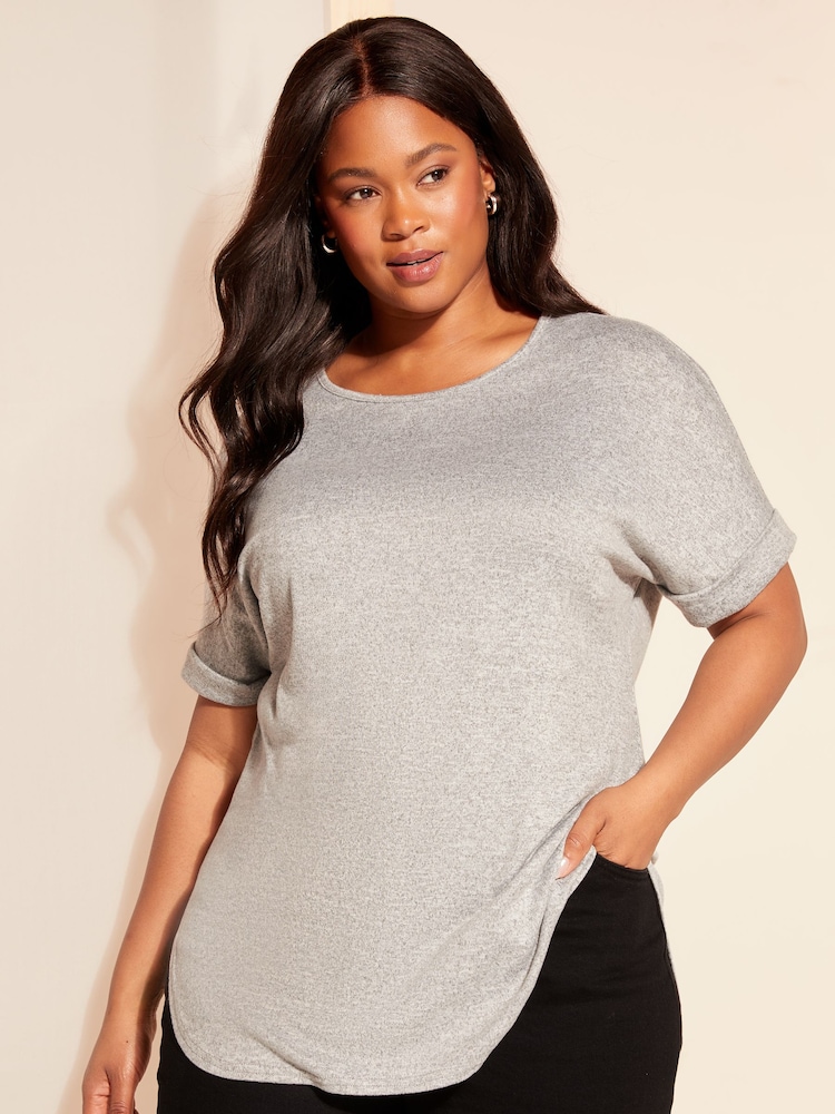 Friends Like These Grey Curve Short Sleeve V Neck Tunic Top - Image 1 of 4 Friends Like These Grey Curve Short Sleeve V Neck Tunic Top - Image 1 of 4