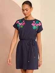 Love & Roses Navy Blue Crew Neck Jersey T-Shirt Mini Dress - Image 1 of 4