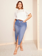 Curves Like These Navy Blue Broderie Mix T-Shirt - Image 3 of 4
