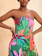 Tropisch - Love & Roses Gesmoktes Bandeau-Maxikleid aus Jersey mit Schlitz - Bild 2 von 4
