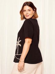 Curves Like These Black Short Sleeve Embroidered T-Shirt - Image 2 of 4