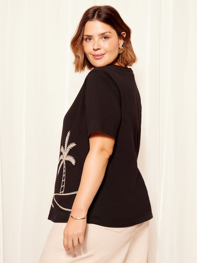 Curves Like These Black Short Sleeve Embroidered T-Shirt - Image 2 of 4