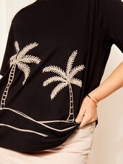 Curves Like These Black Short Sleeve Embroidered T-Shirt - Image 4 of 4