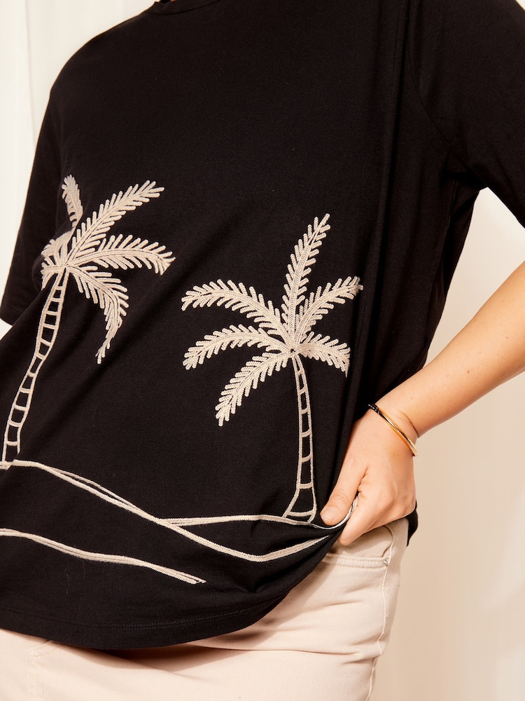 Curves Like These Black Short Sleeve Embroidered T-Shirt - Image 4 of 4