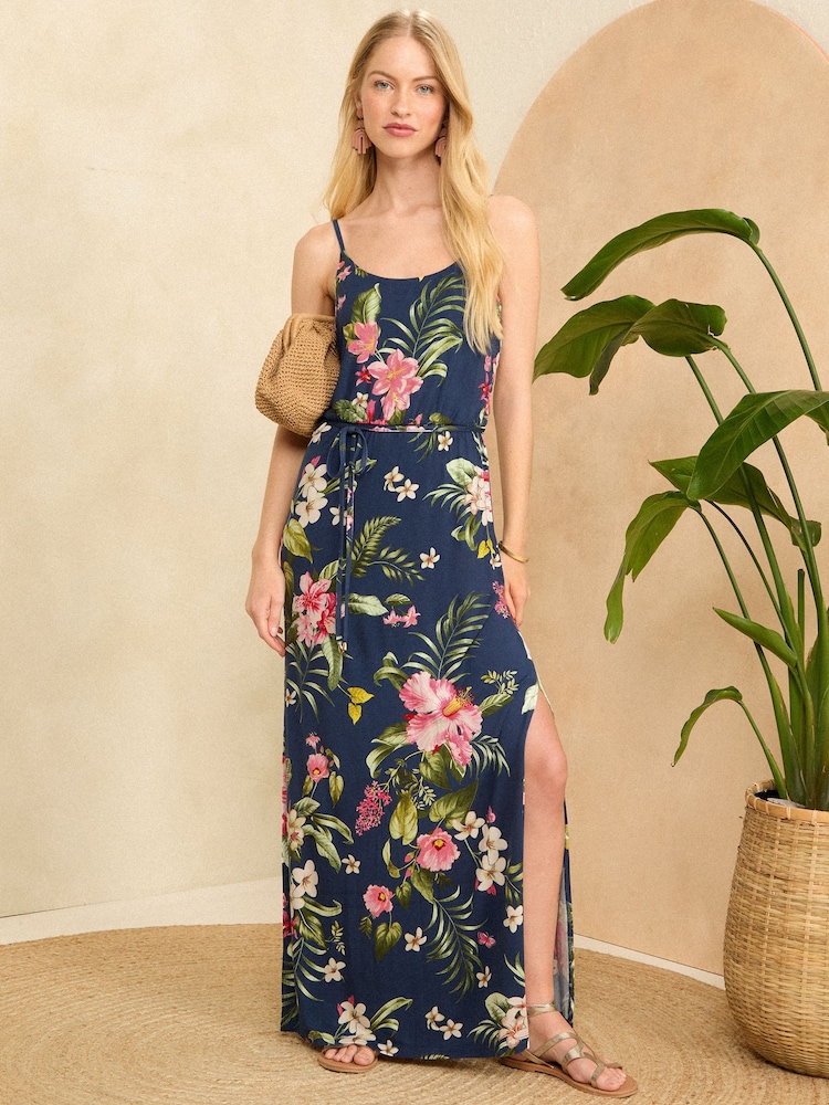 Love & Roses Blue Floral Cami Jersey Maxi Dress - Image 1 of 4