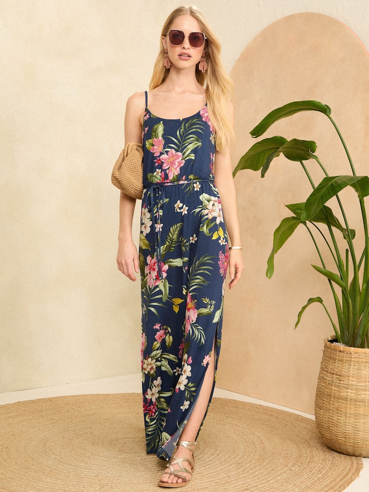 Love & Roses Blue Floral Cami Jersey Maxi Dress - Image 4 of 4