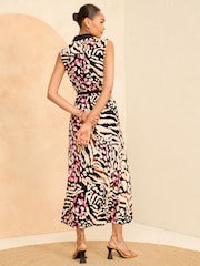 Love & Roses Brown Animal Pleated Jersey Sleeveless Shirt Midi Dress - Image 3 of 4
