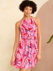 Love & Roses Pink Parrot Halter Neck Mini Jersey Dress - Image 1 of 4