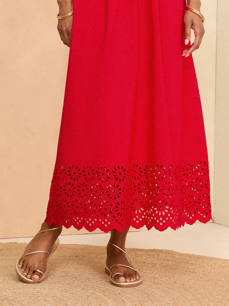 Rot - Love & Roses Midikleid aus Baumwolljersey mit Lochstickerei am Rock - Bild 2 von 4 Rot - Love & Roses Midikleid aus Baumwolljersey mit Lochstickerei am Rock - Bild 2 von 4