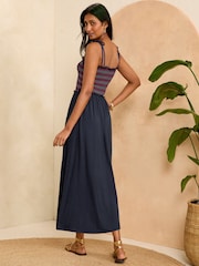 Marineblau-Regenbogen gesmokt - Love & Roses Gesmoktes Bandeau-Maxikleid aus Jersey mit Schlitz - Bild 3 von 4