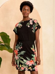 Love & Roses Black Floral Crew Neck Jersey T-Shirt Mini Dress - Image 1 of 4