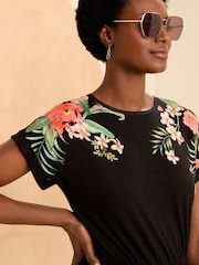 Love & Roses Black Floral Crew Neck Jersey T-Shirt Mini Dress - Image 2 of 4