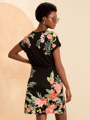 Love & Roses Black Floral Crew Neck Jersey T-Shirt Mini Dress - Image 3 of 4