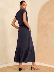 Love & Roses Navy Blue V Neck Jersey T Shirt Midi Dress - Image 3 of 4