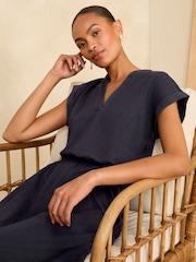 Love & Roses Navy Blue V Neck Jersey T Shirt Midi Dress - Image 4 of 4