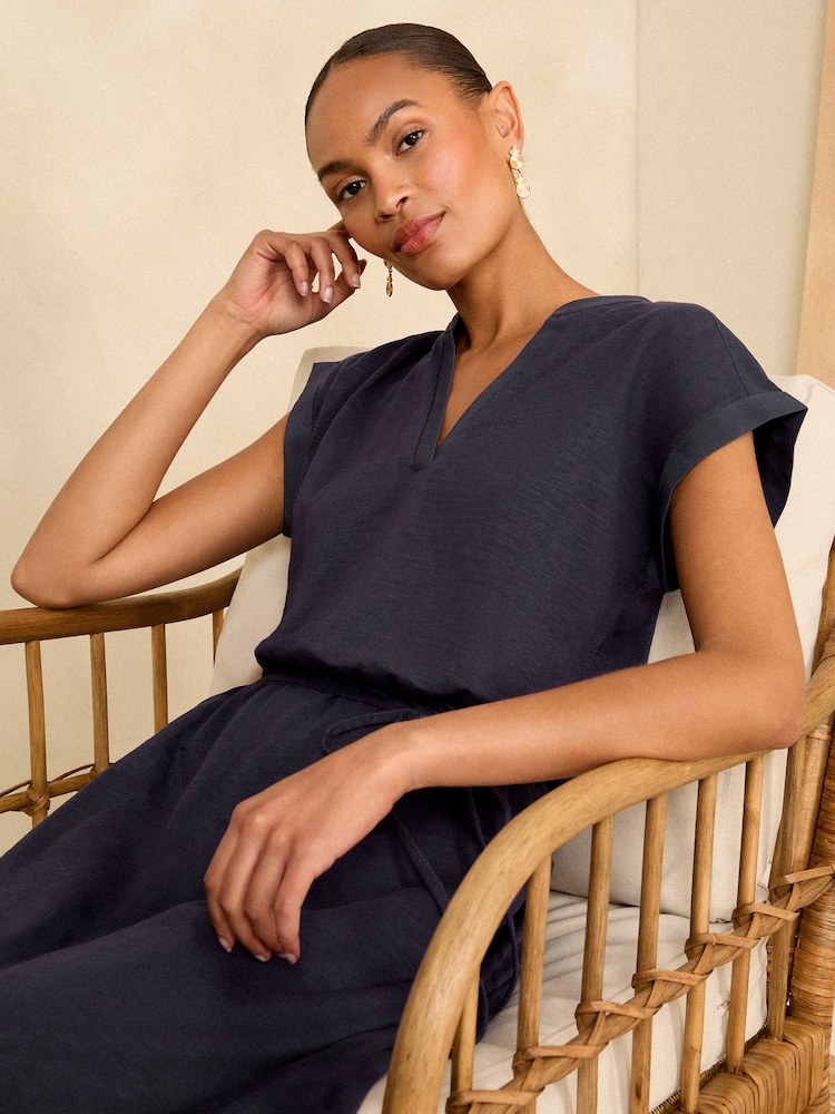 Love & Roses Navy Blue V Neck Jersey T Shirt Midi Dress - Image 4 of 4
