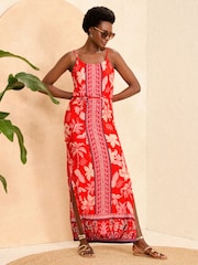Love & Roses Red Floral Cami Jersey Maxi Dress - Image 1 of 4